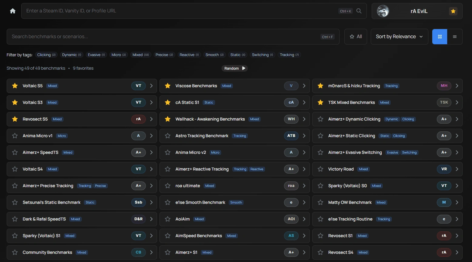 Benchmark Selection Interface